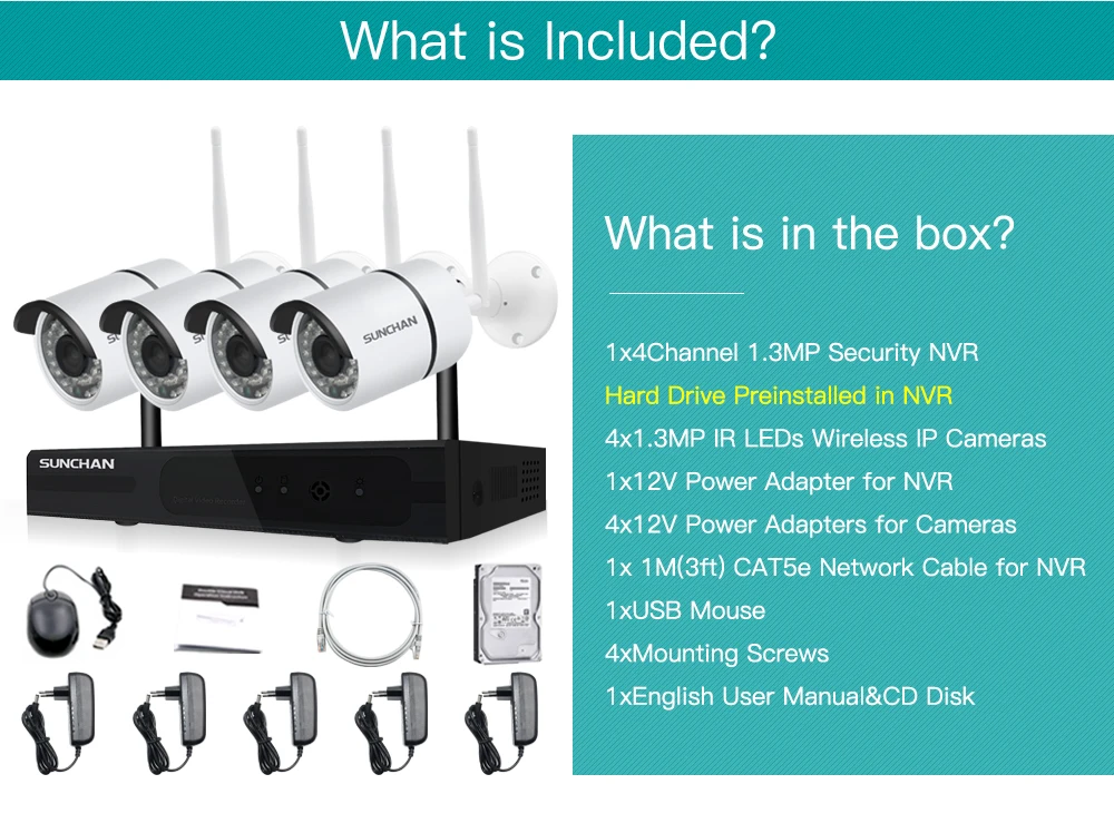 4CH CCTV Системы Беспроводной 1080P HD DVR NVR 4 шт. 1.3MP 960P IR уличная Водонепроницаемый P2P Wi-Fi безопасности Камера Системы комплект видеонаблюдения 1 ТБ