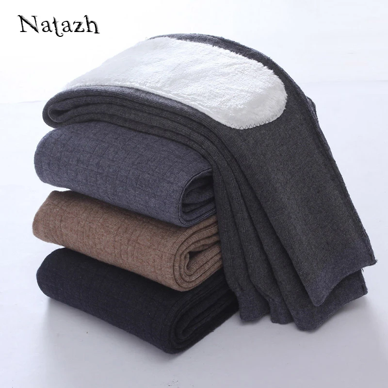 NATAZH mens wool blend Leggings thick male thermal fleece pants underwear men long johns winter plus velvet warm pant 6 style | Мужская