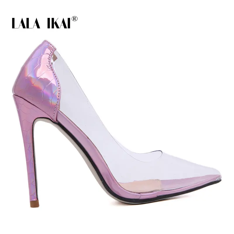 Pink LALA IKAI/женские туфли-лодочки; свадебные туфли на высоком каблуке; пикантные прозрачные вечерние туфли; туфли-лодочки с острым носком; цвет розовый; Zapatos De Mujer; 014C3855-4 - Цвет: Pink
