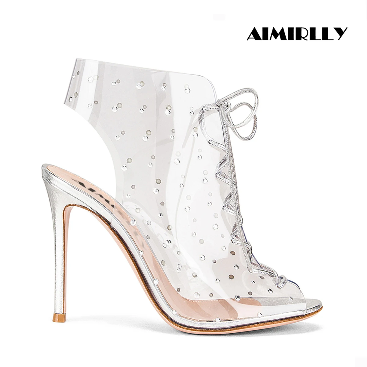 

Fashion Women Peep Toe High Heels Sandals Transparent PVC Shoes Lace Up Slingbacks Ladies Party Clubwear Dress Heels Aimirlly