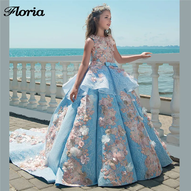 

Princess 3D Flower Girl Dresses For Weddings Vestidos daminha Kids Evening Gowns Big Ball Gown First Communion Dresses For Girls