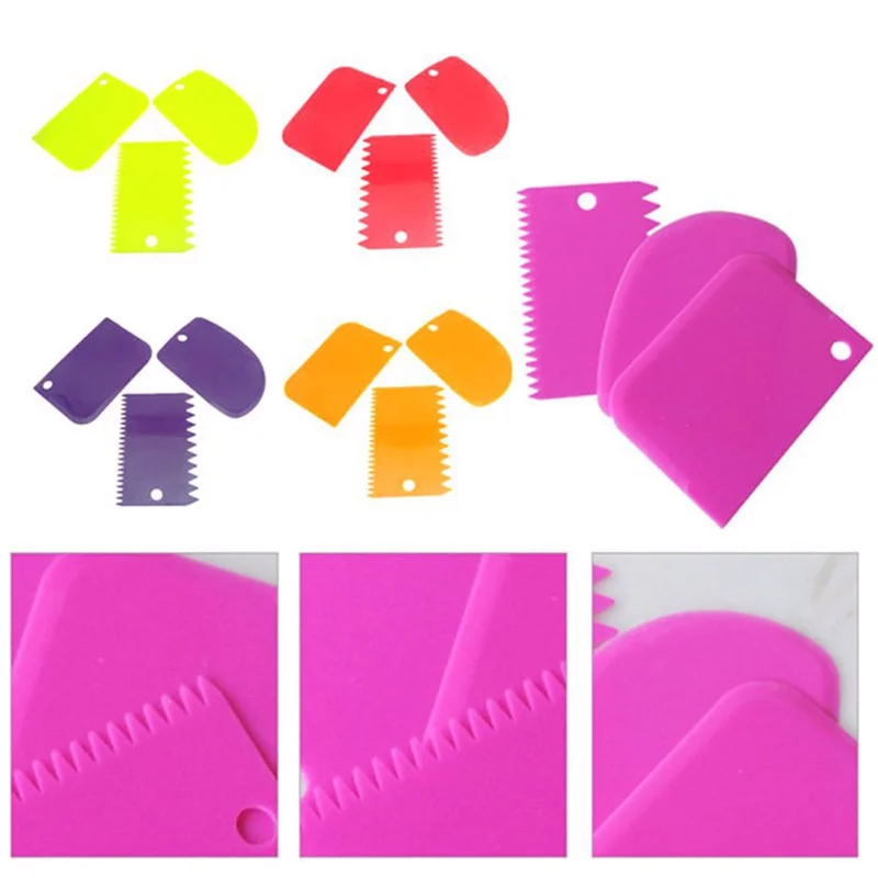 

3Pc Baking Pastry Tools Plastic Dough Knife Icing Fondant Scraper Decorating Plain Smooth Jagged Edge Spatulas Cutters Cake Tool