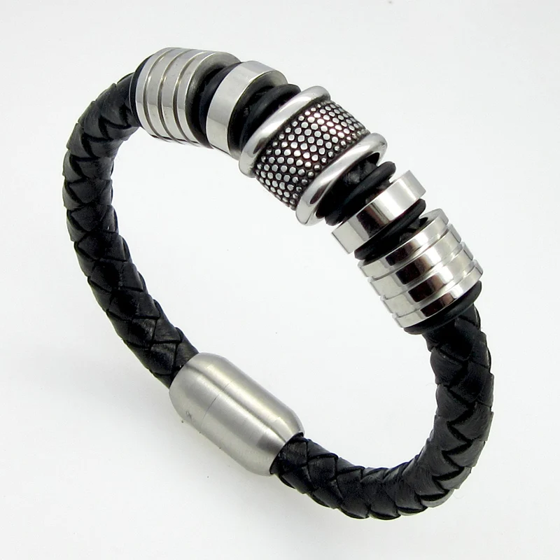 

JSBAO New Fashion Fine Jewelry Tide Men Leather Stainless Steel Bracelet Bangle Male Vintage Bracelet Personality Gift