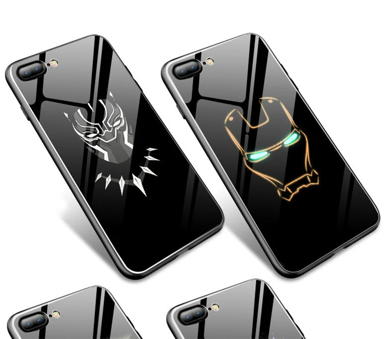 Coque Marvel Мстители Бэтмен Капитан Америка Железный человек Супермен светящийся стеклянный чехол для iPhone X 7 8 6 6s Plus 5s SE XS Max Case чехол на айфон