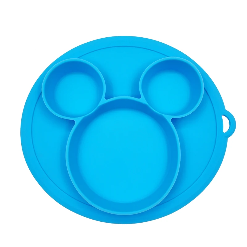 Blue Plate Детская безопасная силиконовая обеденная тарелка, милая мультяшная детская посуда, присоска, тренировочная посуда для малышей, миски для кормления детей - Цвет: Blue Plate