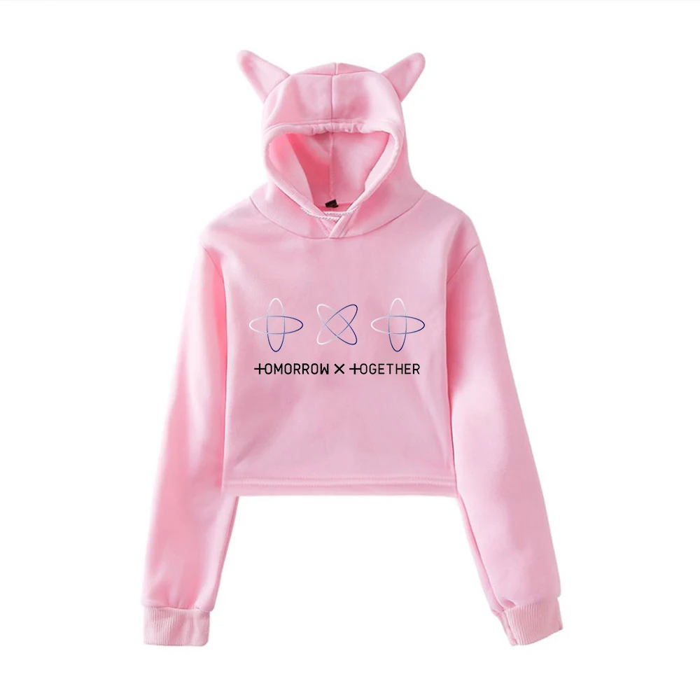 

TXT 2019 Tomorrow X Together fashion print Cat Crop Top Women summer Hoodies Sweatshirt Sexy hot Kpop Harajuku plus Size