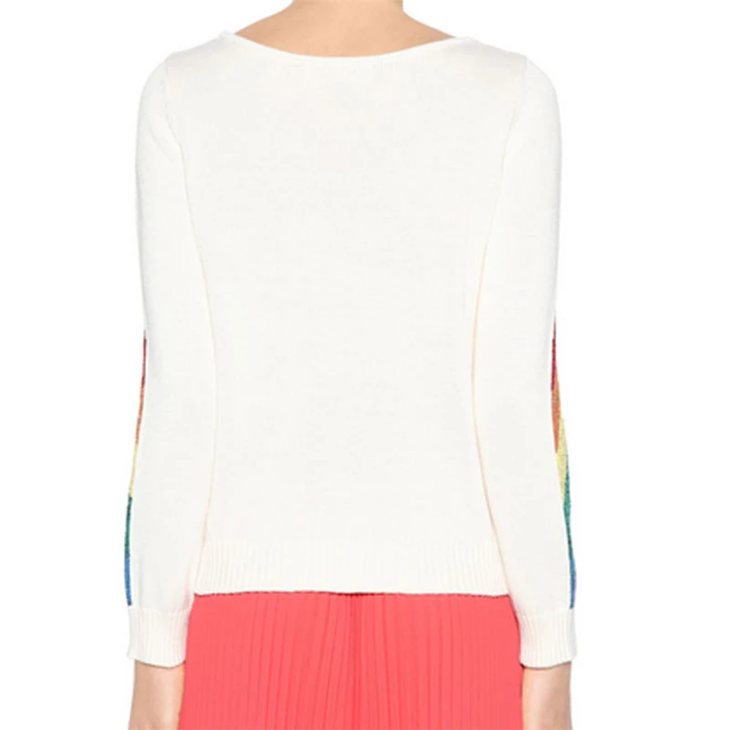 Luxury Designer Contrast Color Women O-neck Long Sleeve Knit Sweater Loose Casual Rainbow Striped PulloversTops Autumn Winter | Женская