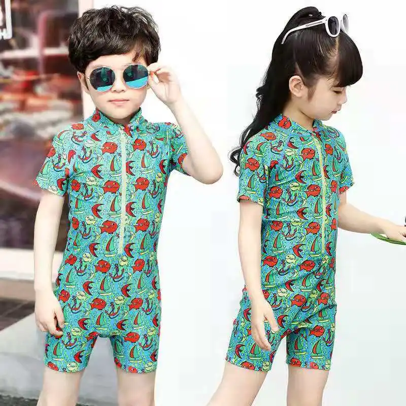 Цельный Детский купальный костюм на молнии спереди легкая одежда для плавания