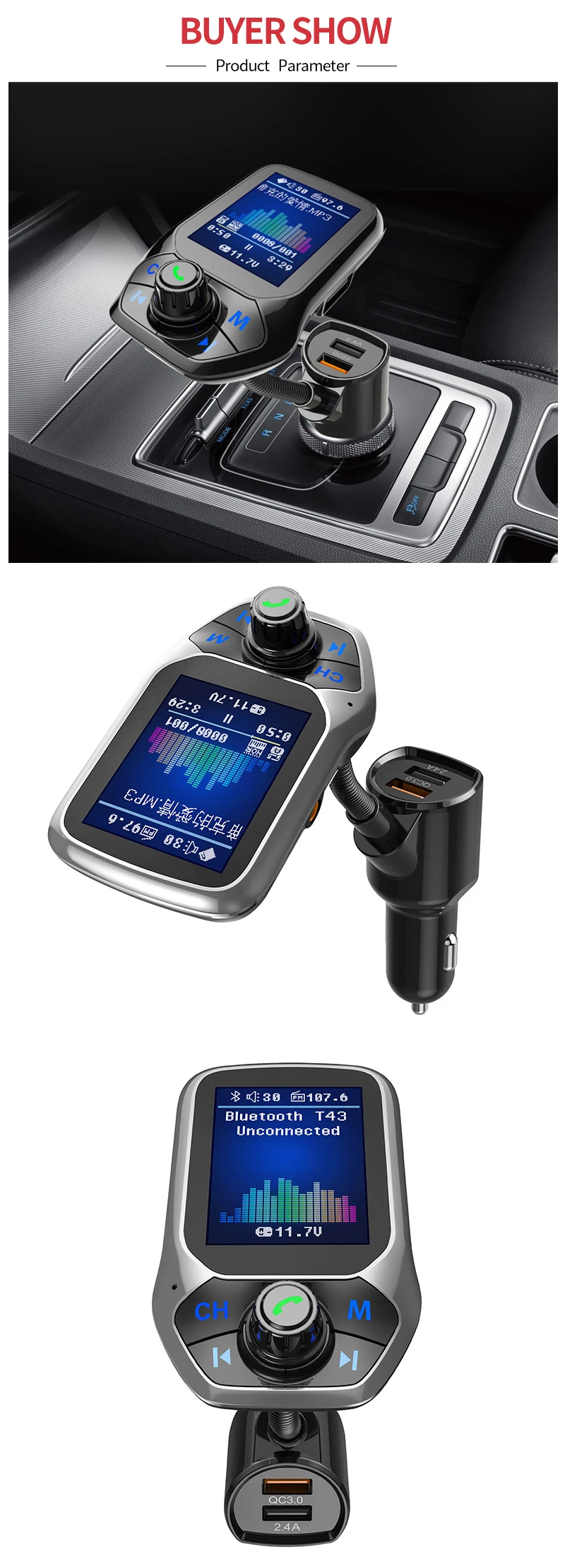 Автомобильный MP3-плеер USB fm-передатчик модулятор Bluetooth аудио авто зарядное устройство Комплект SD музыкальный светодиодный дисплей Громкая связь вызов автомобильные аксессуары