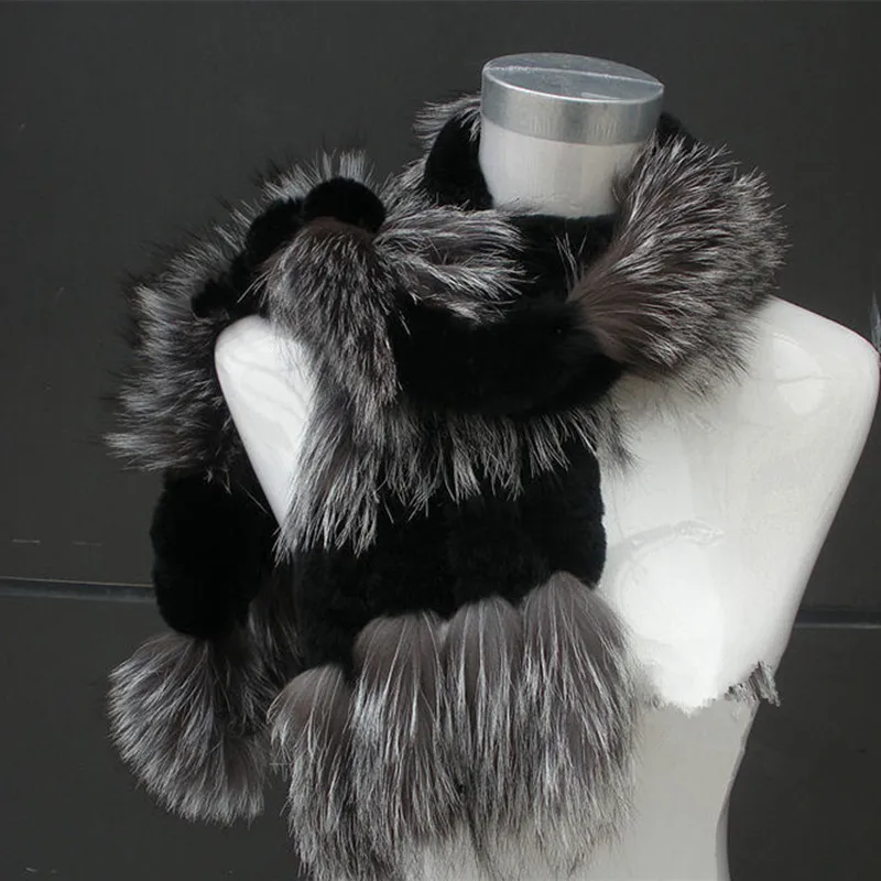 Женские модные шарфы ручной работы из меха кролика рекс с мехом чернобурки