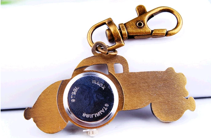 

Vintage style bronze antique small car Key chain pendant quartz pocket watches Men children gift 10pcs/lot