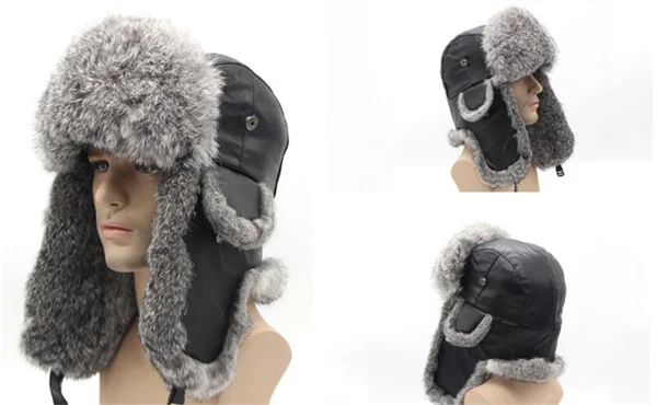 Gray Black B IANLAN зима натуральный мех лыжные шляпы унисекс кролик меховые шапки-бомберы для мужчин женщин Натуральная овечья кожа верх русская ушанка IL00425 - Цвет: Gray Black B