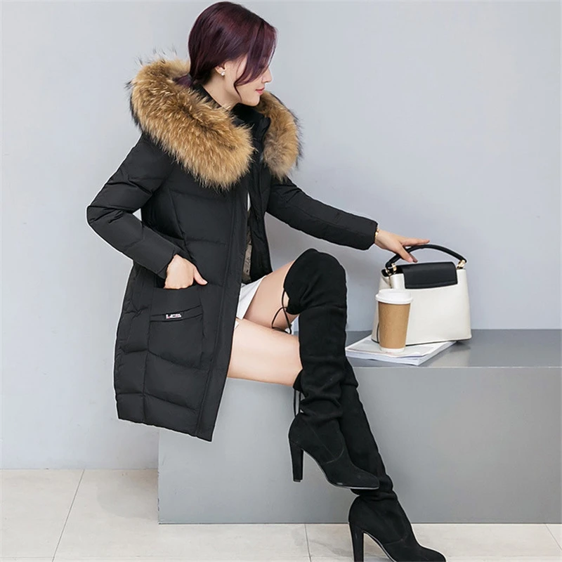 

Зимние Для женщин верхняя одежда 2019 Новый средней длины меховой воротник женский хлопковая куртка большой Размеры Тонкий капюшоном дамы па...