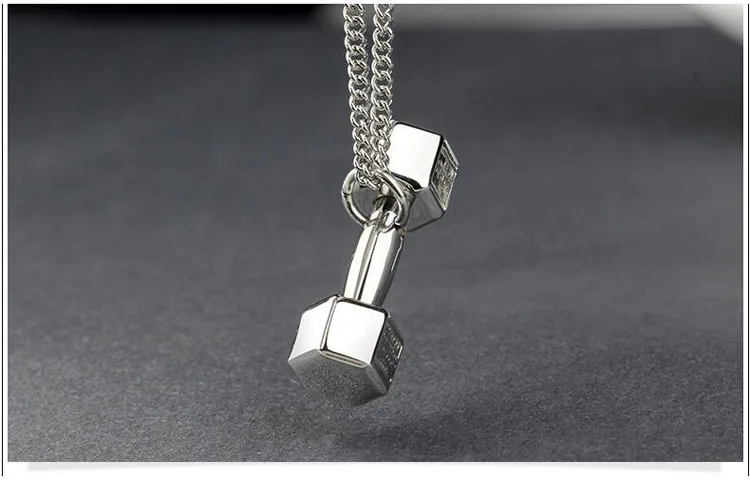 925 sterling silver men and women fitness dumbbell necklace pendant titanium steel material free mail dancer dog 2003 |