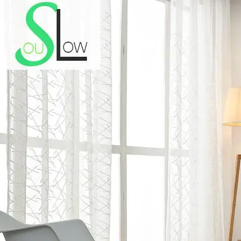 Занавески с вышивкой крестом Slow Soul белые тюлевые шторы в полоску японском стиле