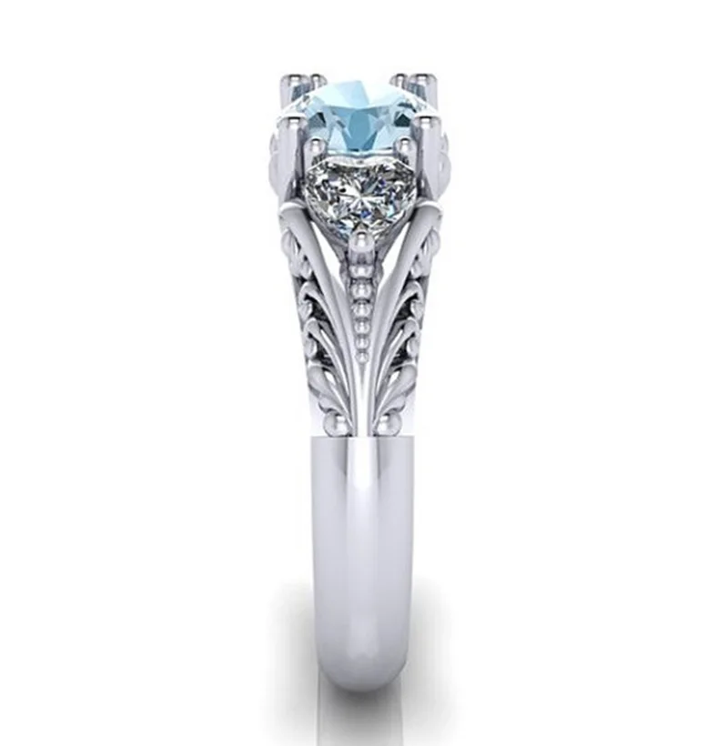 

Light Blue Stone Wholesale Women Finger Rings Hollowed Carved Pattern Mysterious Charm Women's Fancy Jewelry Finger Rings