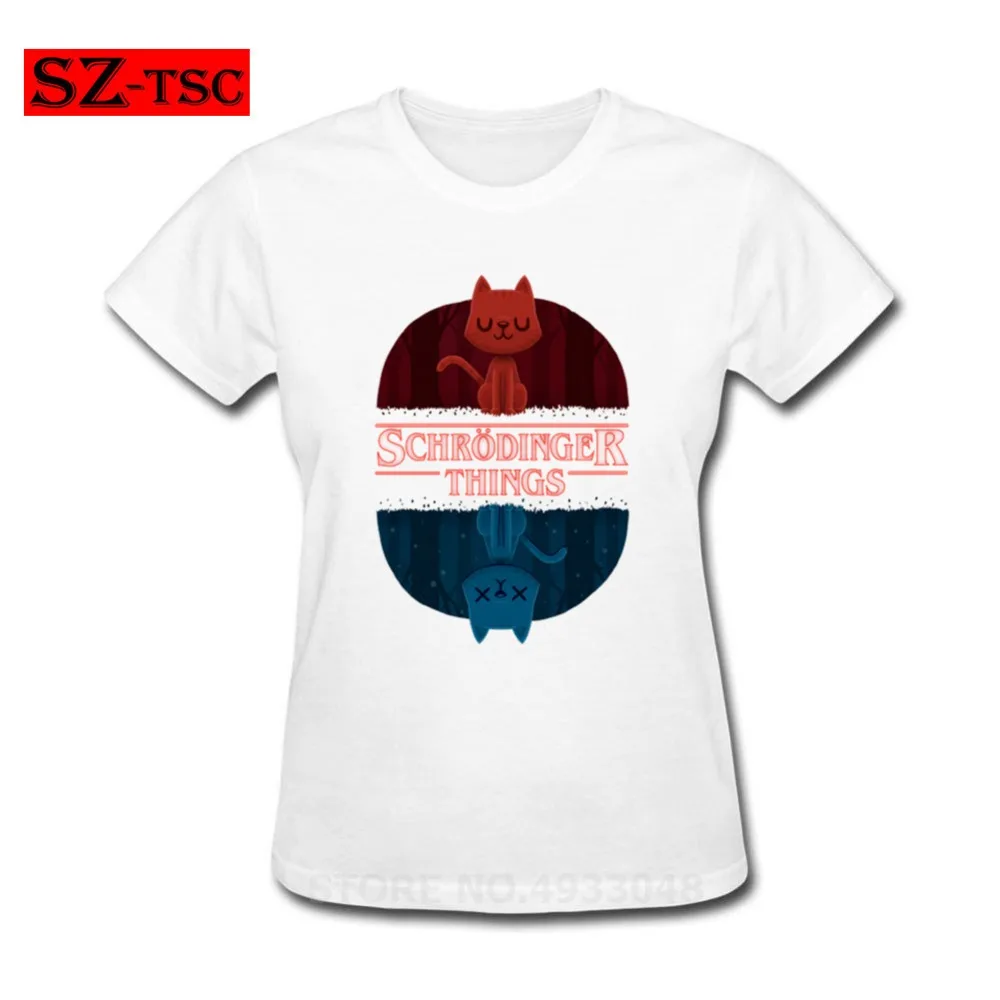 Летняя новая модная женская футболка с новым рисунком Schrodinger Cat Things Stranger Things Печатные Топы с короткими рукавами крутые футболки