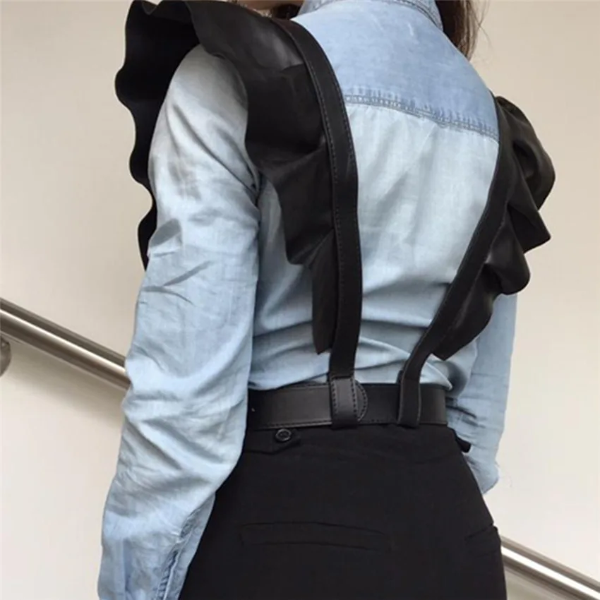 

PU Learther Fashion Tops Epaulettes Harajuku Punk Goth Bondage Lingerie Black Sexy Metal Accessories Sword Belt Harness Women