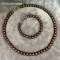 wonderful fine jewelry set brown coffee shine round like ball shape classic choker necklace bracelet natural cultured pearls