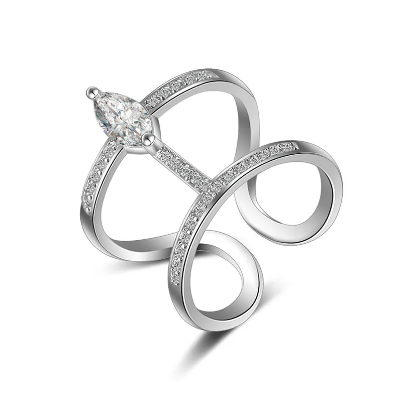 

High quality fashion shiny crystal female gift 925 sterling silver ladies finger rings jewelry wholesale birthday cheap