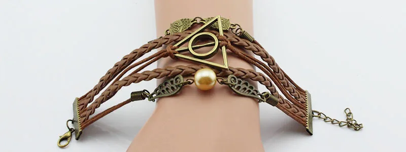 Vintage leather rope harry Deathly Hallows bracelets hand weave multilayer retro potter for movie fans | Украшения и аксессуары
