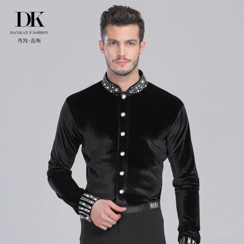 

Men's clothing Latin Dance velvet collar long sleeved Shirt