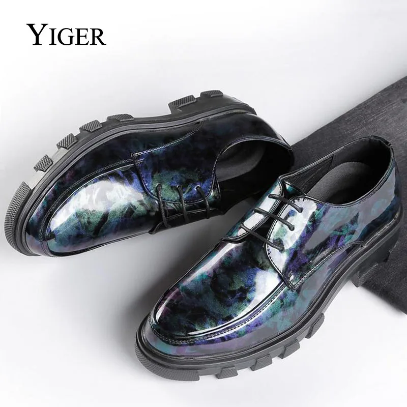 YIGER/Новинка Мужские модельные туфли Повседневная Деловая кожаная камуфляжная