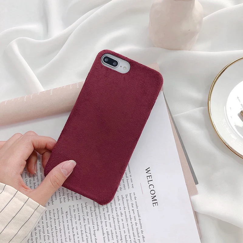 Гладкие замшевые Меховые чехлы для телефонов iphone XS Max XR Мягкие силиконовые чехол 7