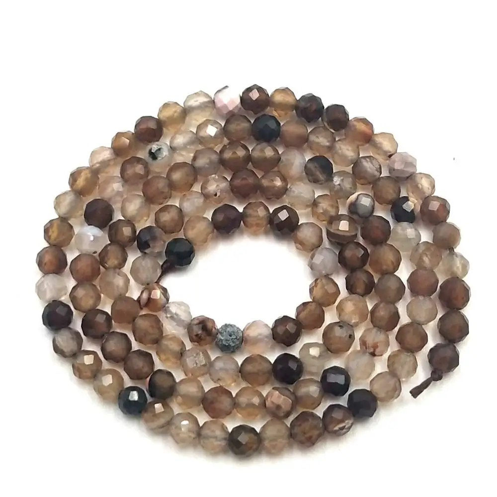 Coffee striped agate Граненый 3 мм Натуральный Камень Амазонит розовый кварц аметисты Агаты лазурит бусины для самостоятельного изготовления ювелирных изделий браслет - Цвет: Coffee striped agate