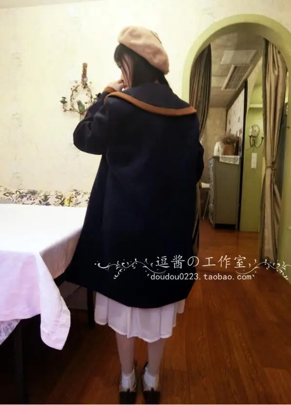 

Winter vintage sweet lolita overcoat plus velvet thickening navy badge long sleeve victorian coat kawaii girl gothic lolita coat