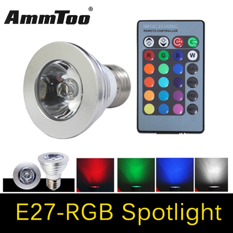 4 Вт Точечный светильник RGB Светодиодная лампа E27 с регулируемой яркостью Bombilla
