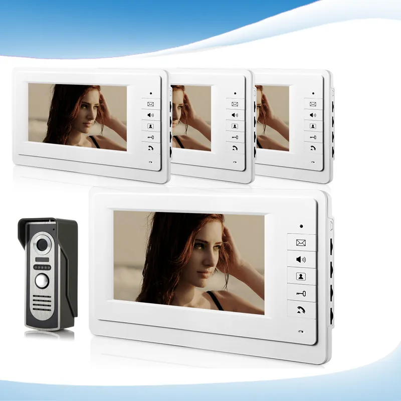 

New Wired Magnetic Lock One to Four Video Doorphone Device,Hot Selling 7 inch Screen Keypad Display Video Intercom System D217b