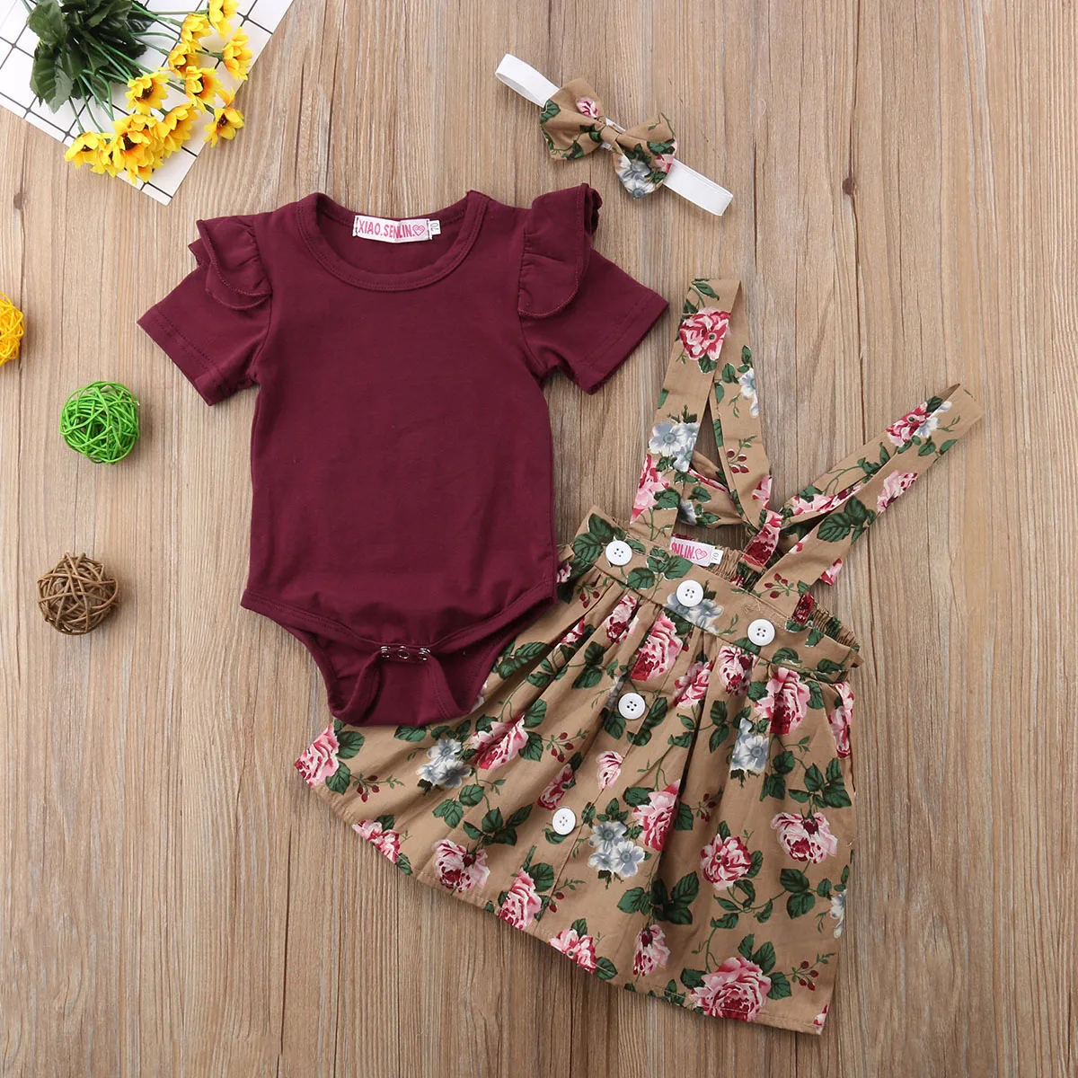 

0-24M 2018 Newborn Kids Baby Girl Clothes set Short Fly Sleeve Romper Floral Belt Dress Skirt set Infant children clothing