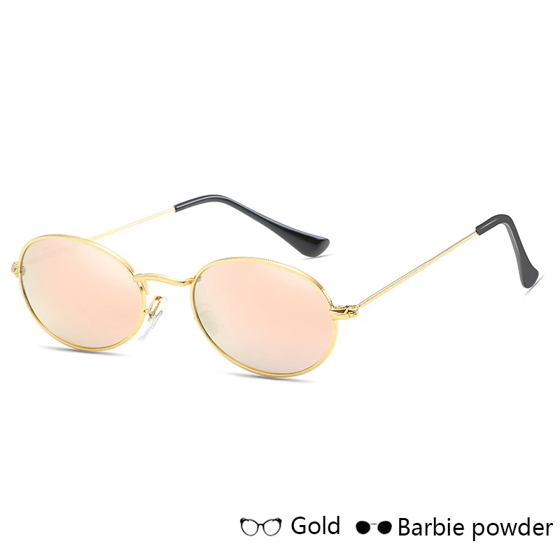 Gold-Barbie powder Женские Модные солнцезащитные очки, овальные брендовые солнцезащитные очки, роскошные солнцезащитные очки с металлической круглой оправой, черные солнцезащитные очки Oculos - Цвет линз: Gold-Barbie powder