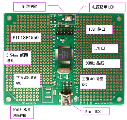 

free shipping PIC board with USB function PIC18F4550-I/PT