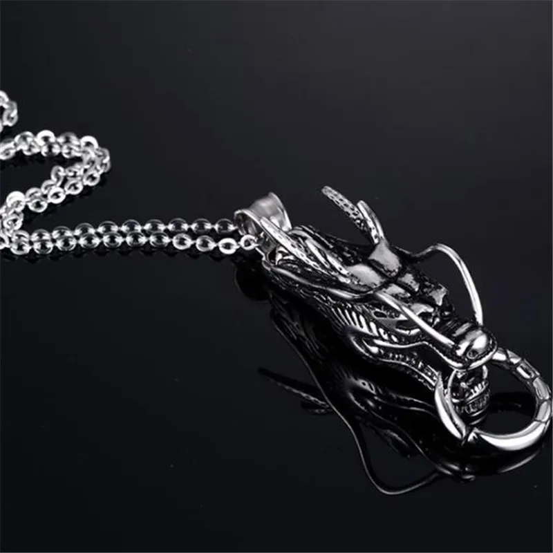 Punk Arrogance Stainless steel dragon head pendant for Men sliver color animal boyfriend Unique jewelry gift | Украшения и