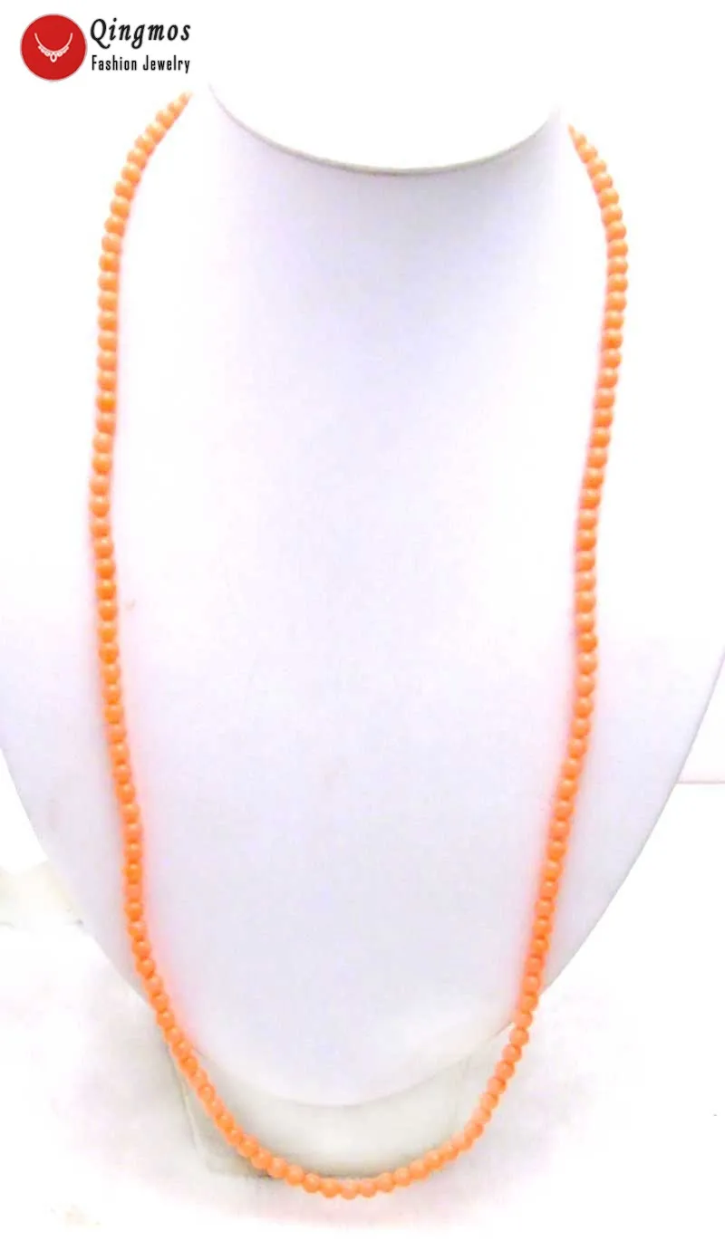 

Qingmos Round Natural Red Coral Bracelet for Women with 5-6mm Coral 30" Long Necklace Bracelet Fine Jewelry Colar Femme Bra298