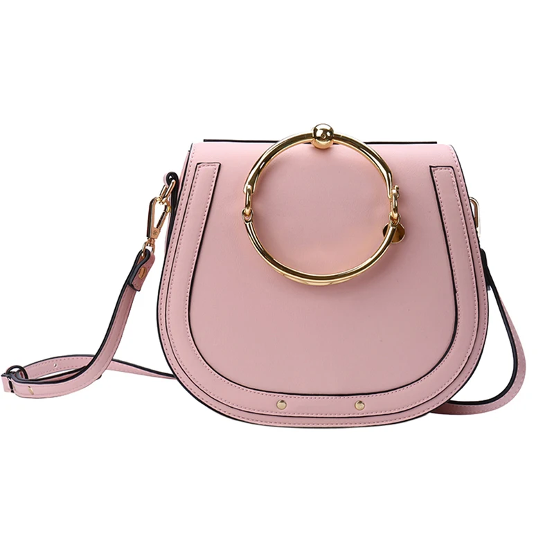 Women's Handbag Unique Metal Ring Top Handle Leather Women Crossbody Messenger Bag Tote For Girls Pink Black | Багаж и сумки