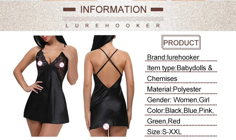 Lurehooker сексуальное женское белье, сексуальное кружевное платье для сна с глубоким v-образным вырезом, ночная рубашка с бретельками, шелковая комбинация, Порно Ночная рубашка