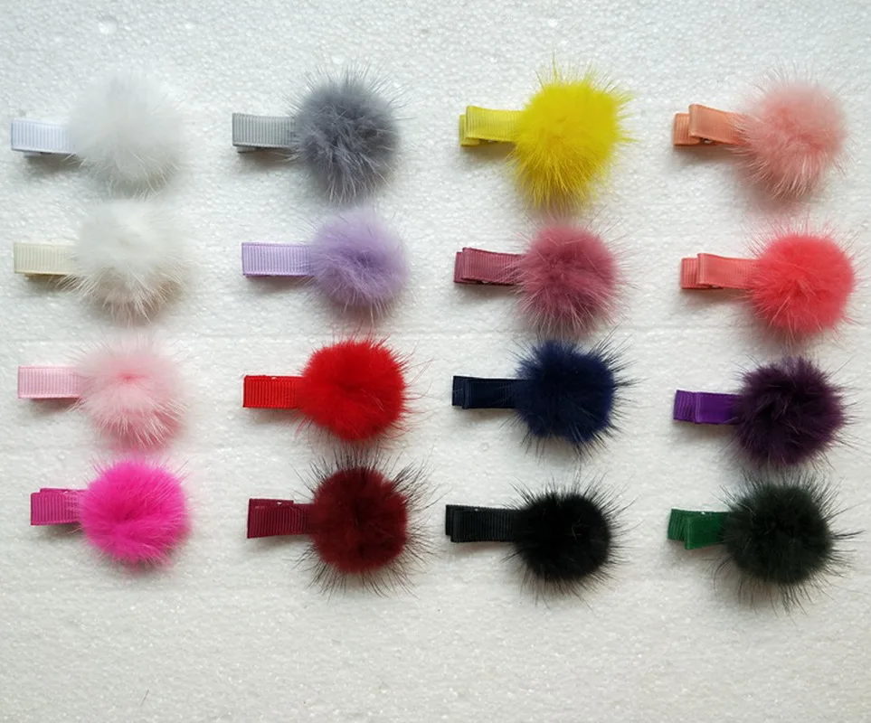 6 шт. детские меховые зажимы для волос с помпоном |