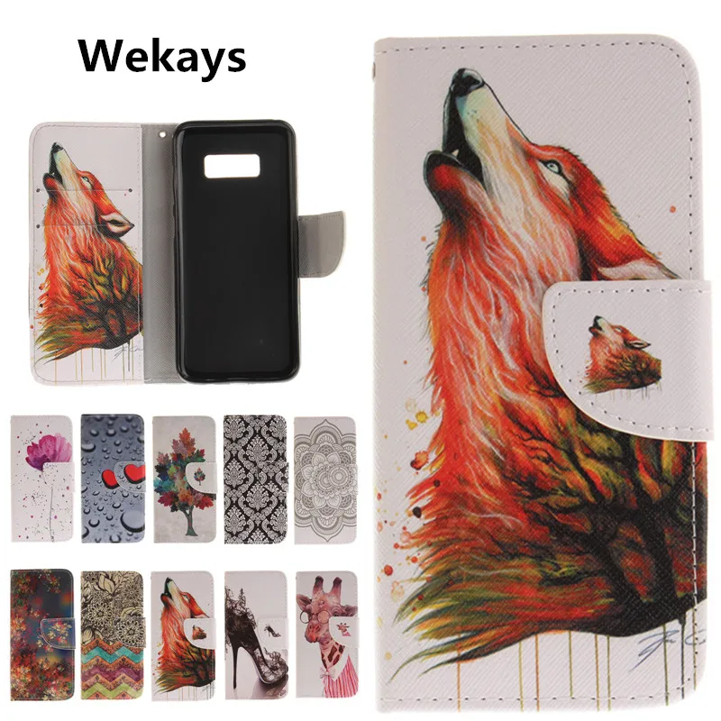 Мультяшный Волк Цветок Олень кошелек откидной кожаный чехол мягкий для Samsung Galaxy S8