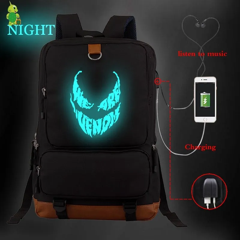 4 Рюкзак Venom Eddie Comics Hero с USB зарядкой, школьные сумки для подростков, светящийся женский и мужской рюкзак для ноутбука, большой рюкзак для путешествий - Цвет: 4