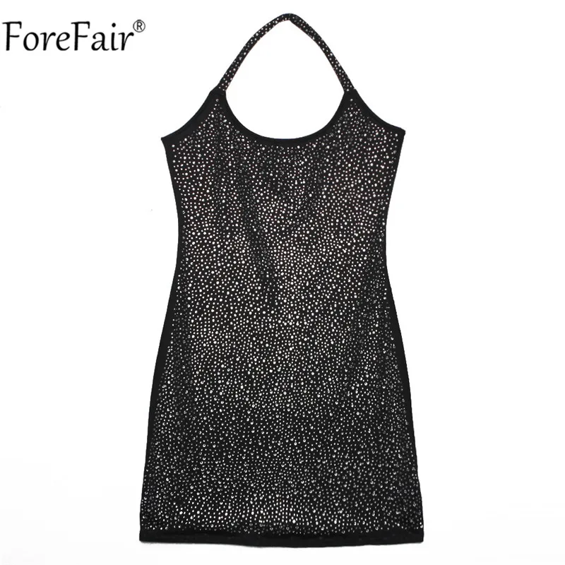 Женское облегающее платье с блестками ForeFair черное розовое мини-платье на