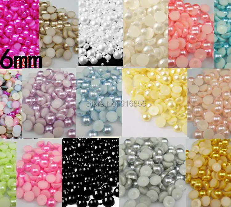 Free shipping 6mm 1000pcs half round flatback ABS Resin imitation pearls for nail art  DIY phone case deco(many colors)