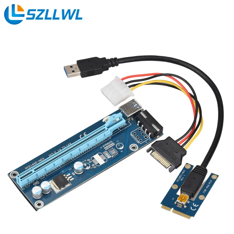 4PIN IDE Molex Питание Riser Card pci-e 1x к 16x преобразования расширение доска очередь PCIe Mini с 60