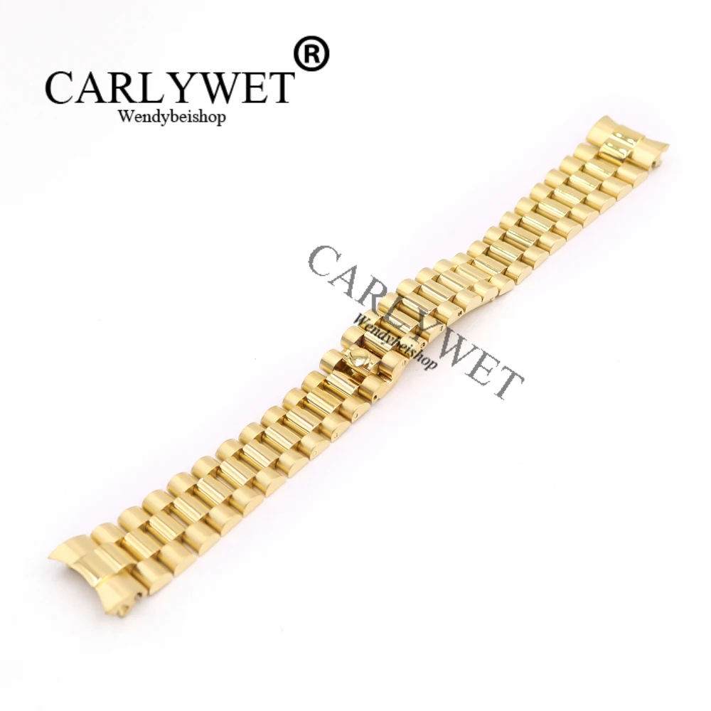 CARLYWET 20mm Solid Curved End Screw Links Stainless Steel Replacement Wrist Watch Band Bracelet Strap For President