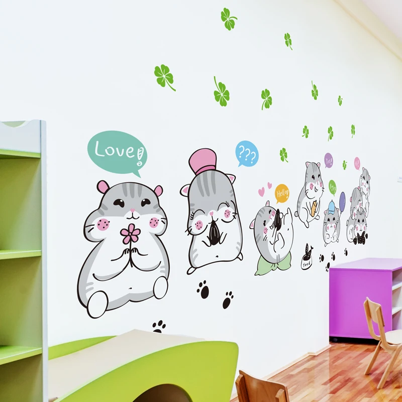 [Dreamarts] мультфильм милые хомяки Животные наклейки на стену ПВХ материал DIY