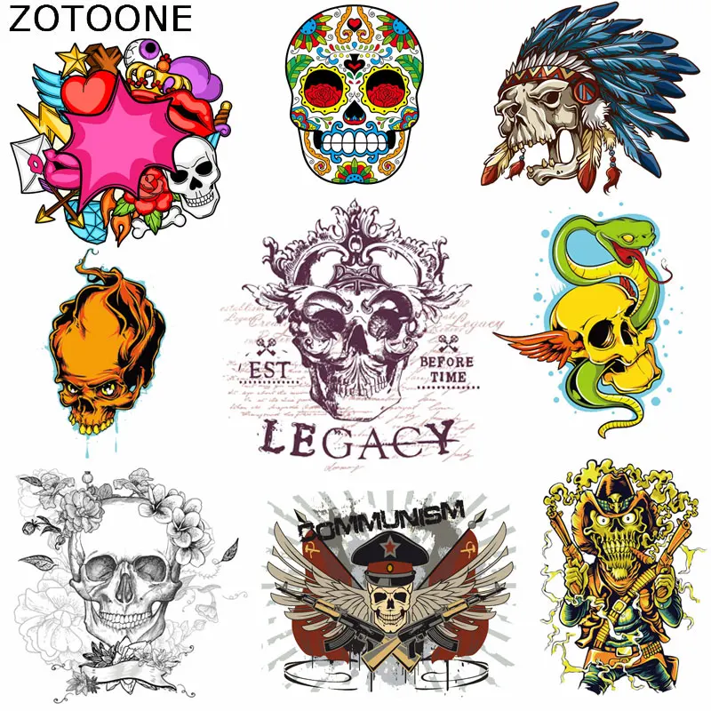 

ZOTOONE Iron on Patches Fashion Skull Patch Heat Transfer Badges Diy Accessory Washable Clothing Deco Patches Appliqued for Kid