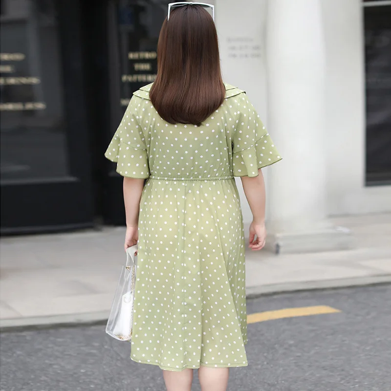 XL-4XL 2019 Summer Large size Women Dress Casual Polka Dot Plus Ruffles Peter Pan Collar Elegant Office Lady Vestidos | Женская одежда