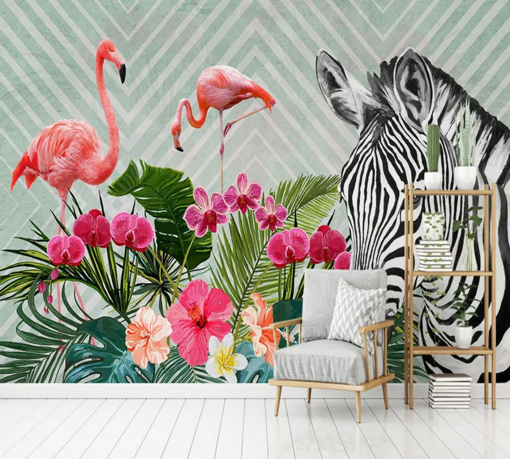 Бесплатная доставка современный минималистский Фламинго Зебра тропические